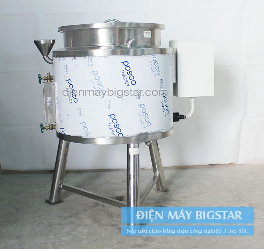 Nồi nấu cháo bằng điện công nghiệp 3 lớp 80L