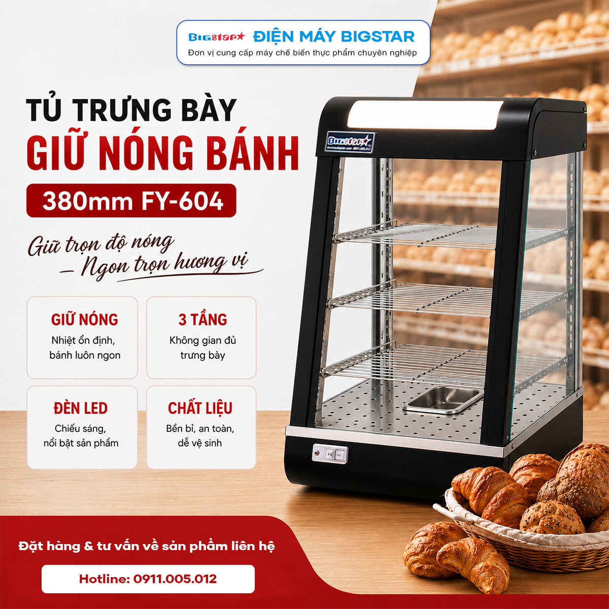Tủ trưng bày giữ nóng bánh 380mm FY-604 15 tu trung bay giu nong banh 380mm FY 604 banner