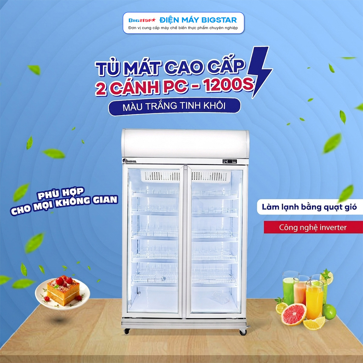 Tủ mát 2 cánh cao cấp PC-1200S 15 tu mat 2 canh cao cap PC 1200 banner