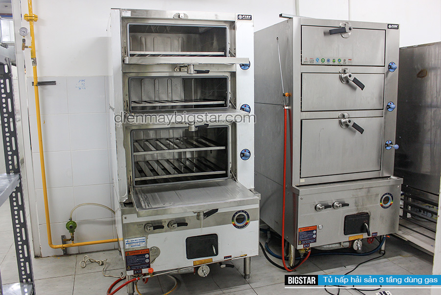 Tủ hấp hải sản 3 tầng dùng gas