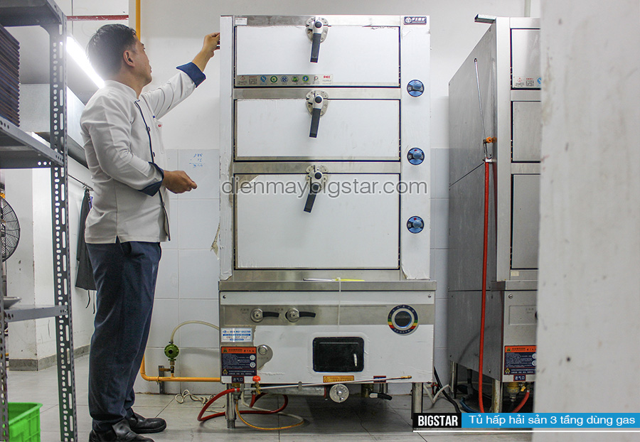 Tủ hấp hải sản 3 tầng dùng gas