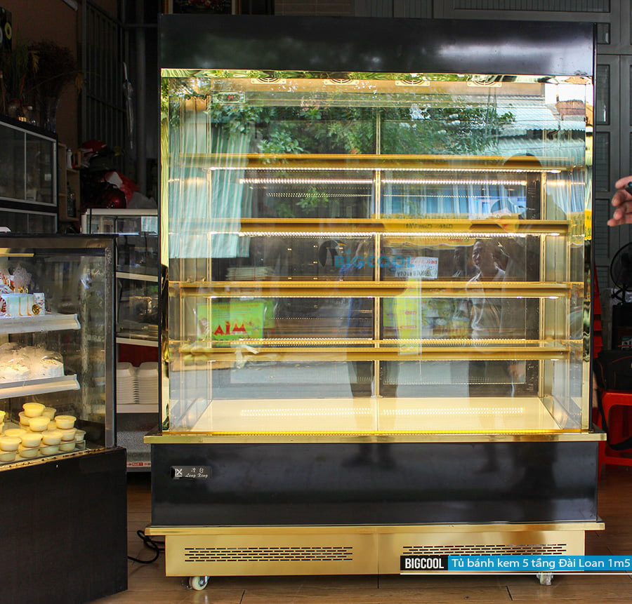 Tủ bánh kem kính vuông Đài Loan 5 tầng 1m5 21 tu trung bay banh kem 5 tang kinh vuong 1m5 dai loan t