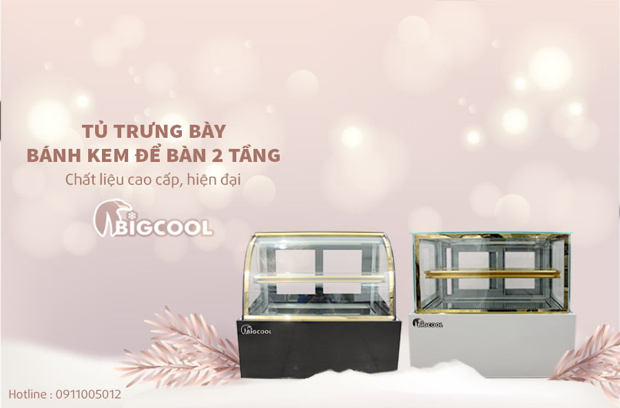 Tủ bánh kem để bàn 2 tầng 900mm TBK2T 13 tu banh kem de ban 2 tang bigcool banner