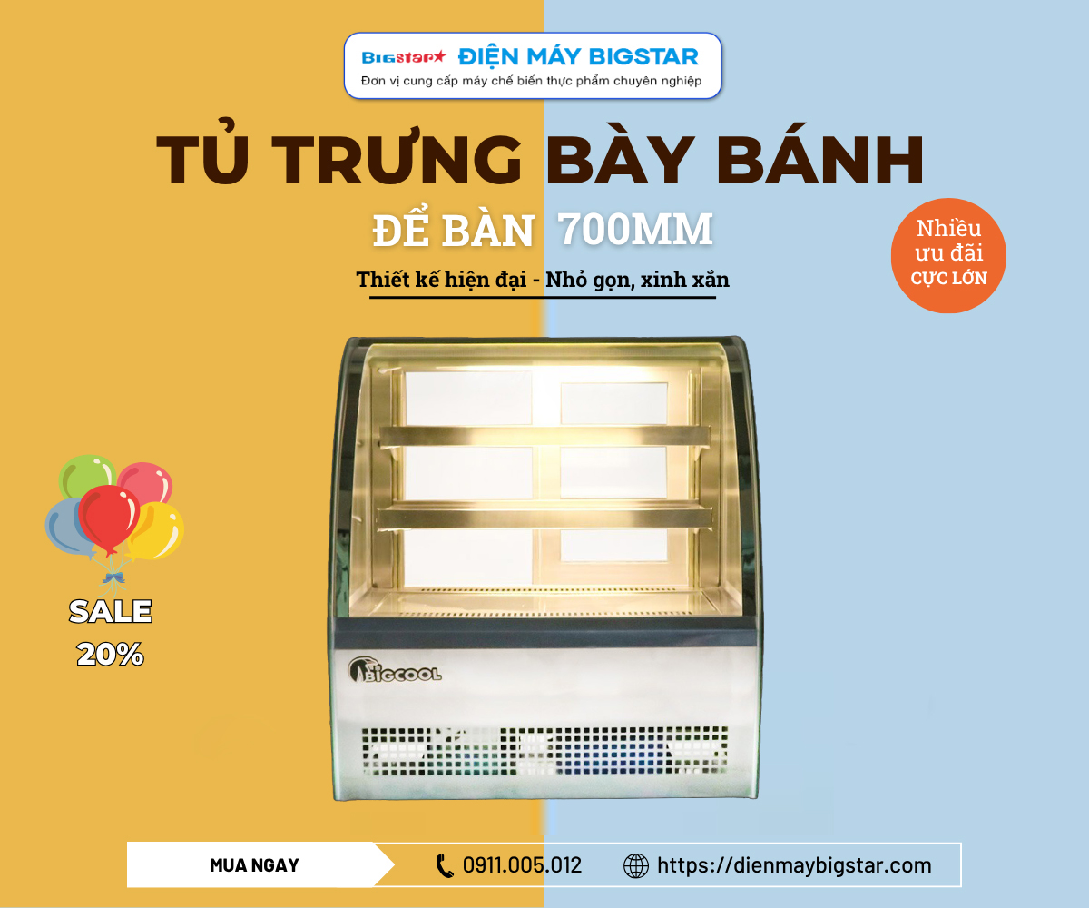 Tủ bánh kem để bàn kính cong BC-70 700mm 14 tu banh kem 700mm banner BC 70