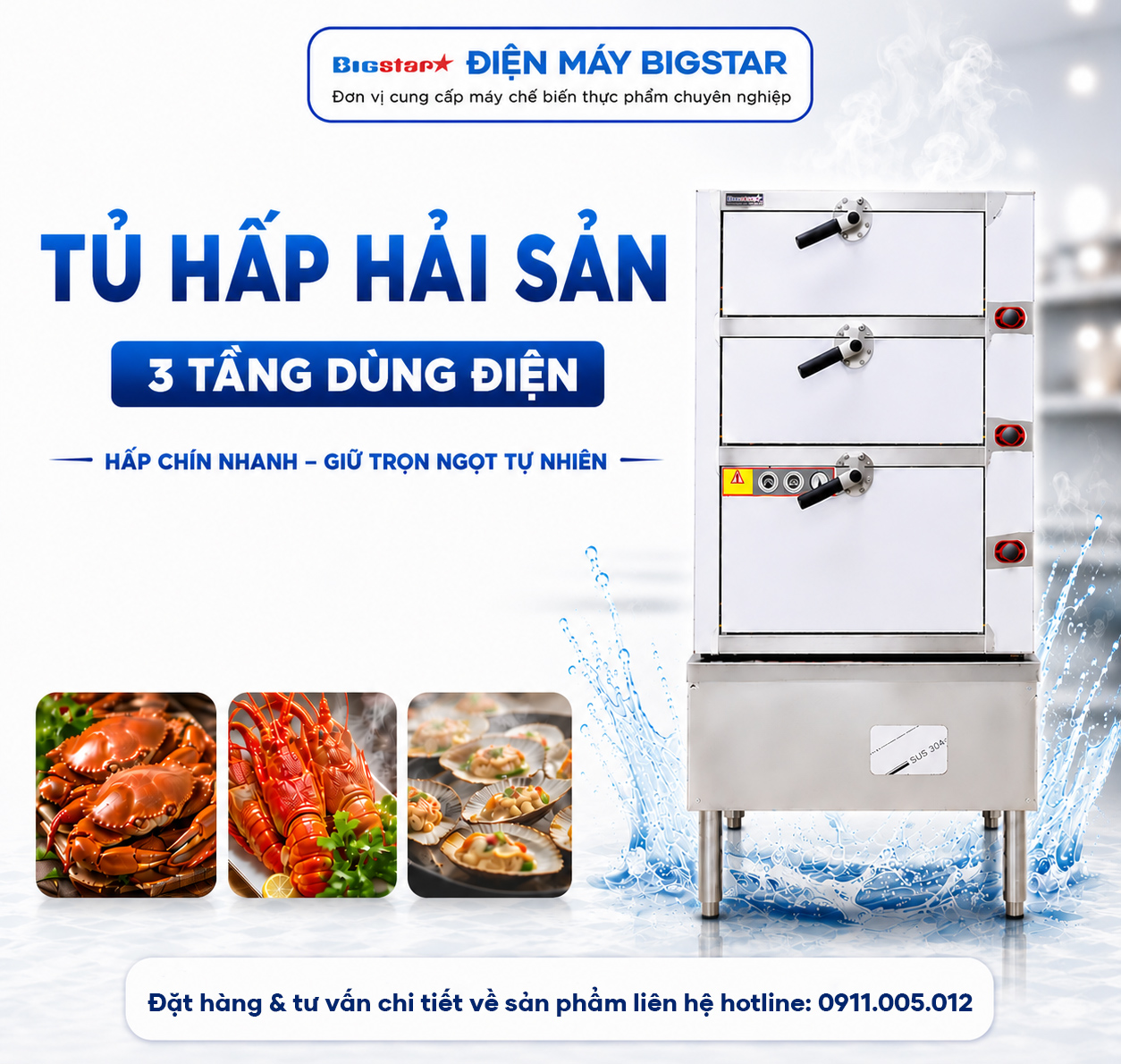 Tủ hấp hải sản 3 tầng dùng điện 16 tu hap hai san 3 tang dung dien banner