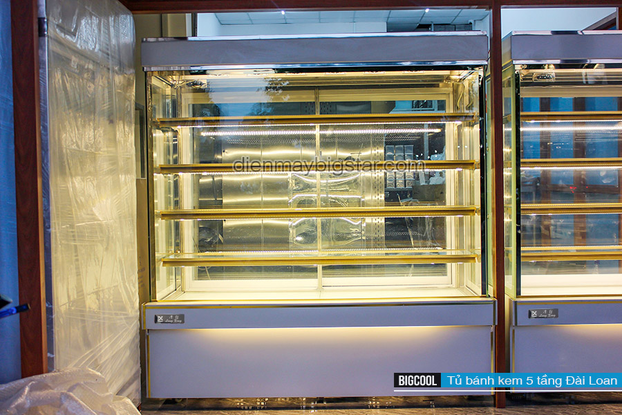 Tủ bánh kem Đài Loan 5 tầng kính vuông 1800mm 18 tu trung banh banh kem 5 tang dai loan kinh vuong 2 t