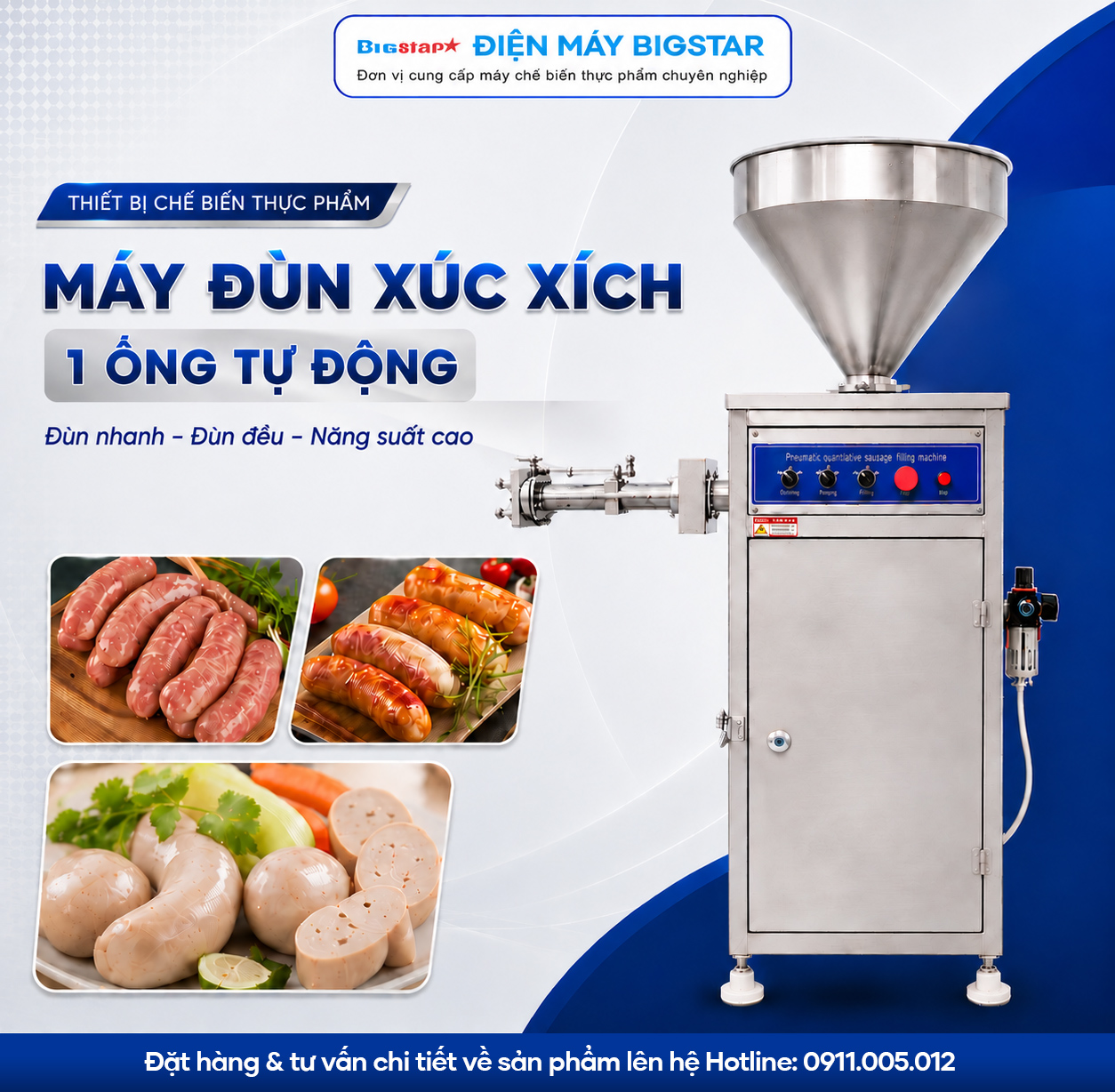 Máy đùn xúc xích 1 ống tự động 18 may dun xuc xich 1 ong tu dong banner 1