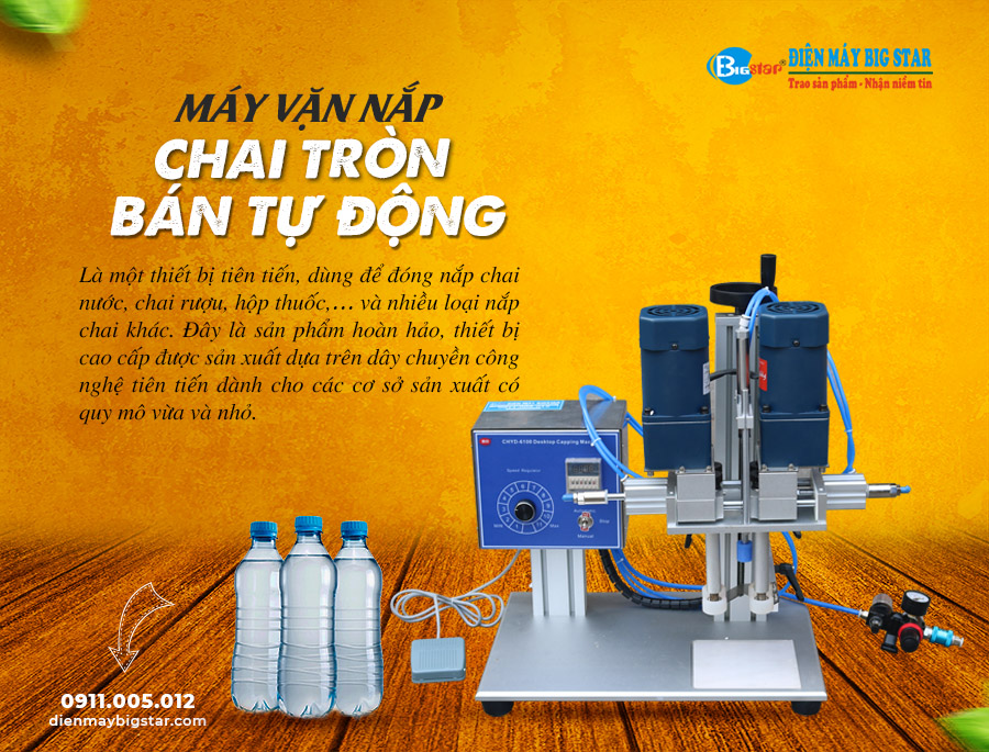 Máy vặn nắp chai tròn bán tự động 21 May van nap chai tron ban tu dong banner
