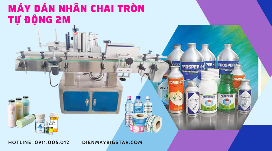 Máy dán nhãn chai tròn tự động 2m