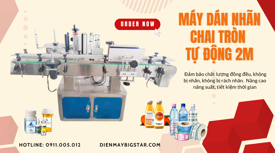 Máy dán nhãn chai tròn tự động 2m