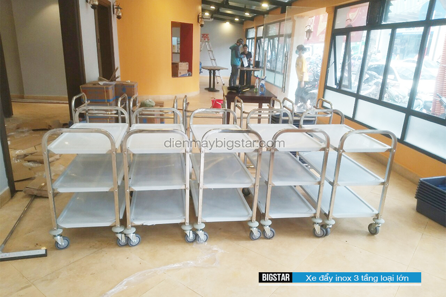 Xe đẩy inox 3 tầng loại lớn