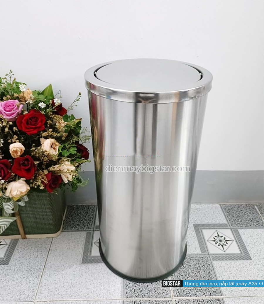 thung rac inox nap lat xoay A35 O 2