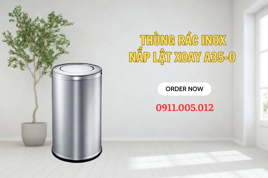 thung rac inox nap lat xoay A35 O 6
