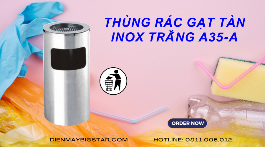 Thùng rác gạt tàn inox trắng A35-A