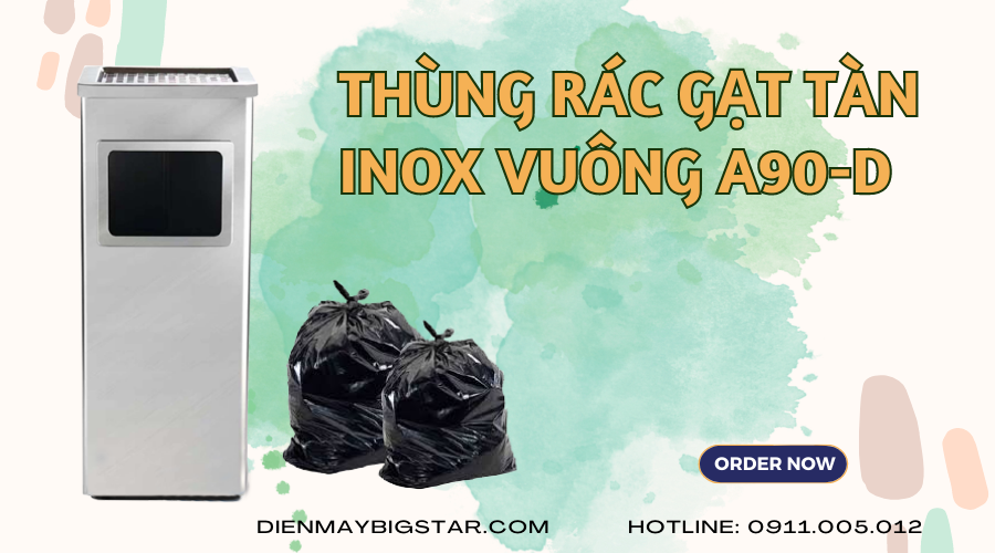 Thùng rác gạt tàn inox vuông A90-D