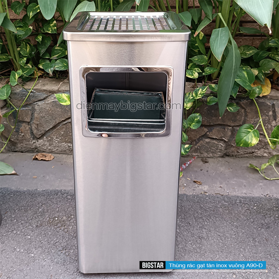 Thùng rác gạt tàn inox vuông A90-D