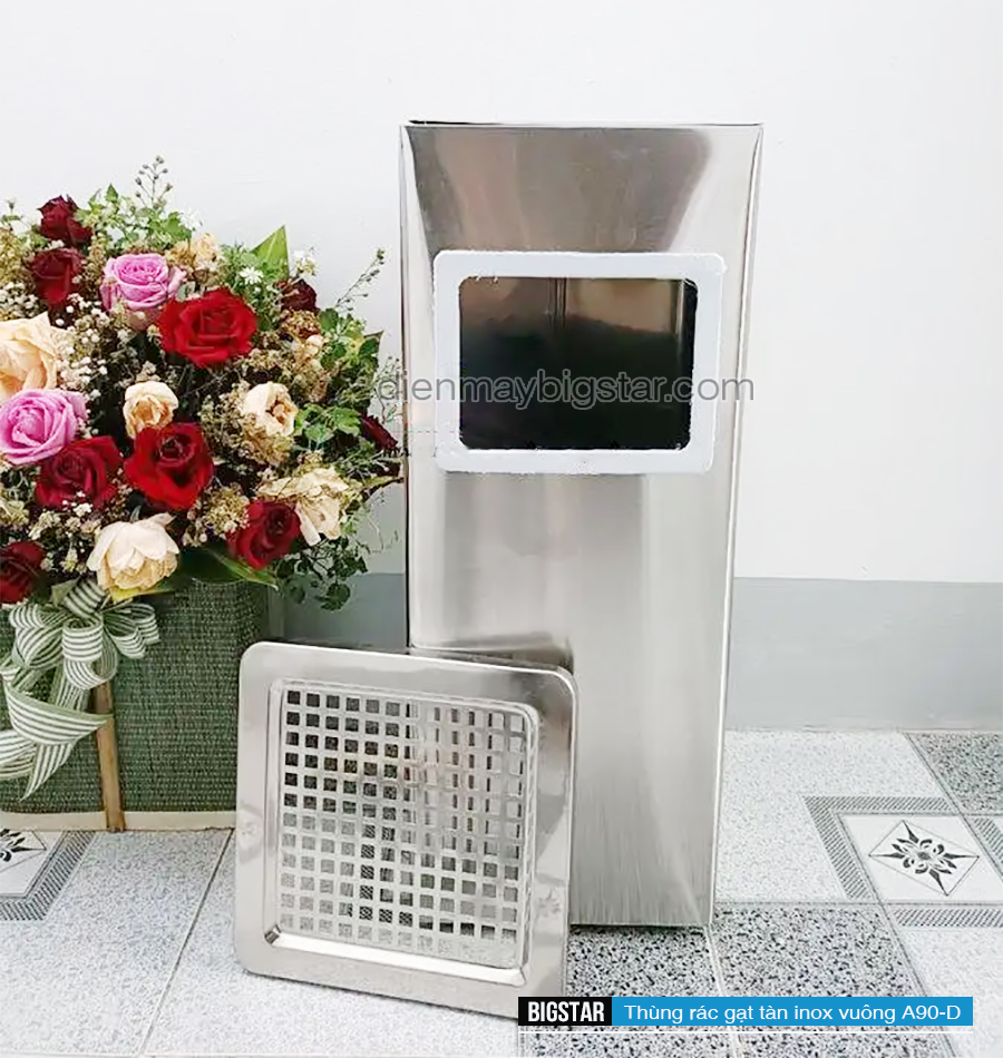 Thùng rác gạt tàn inox vuông A90-D