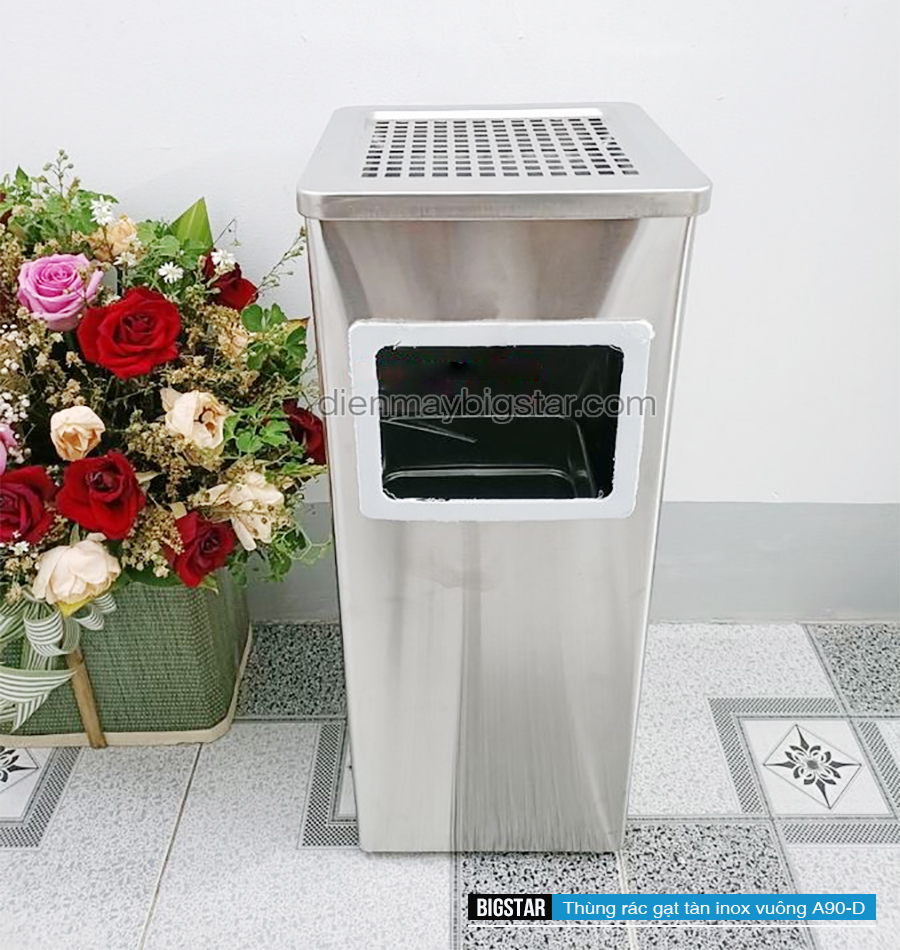 Thùng rác gạt tàn inox vuông A90-D