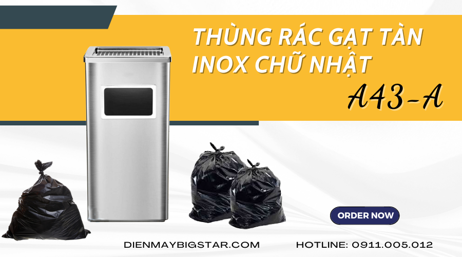 thung rac gat tan inox chu nhat a43 a