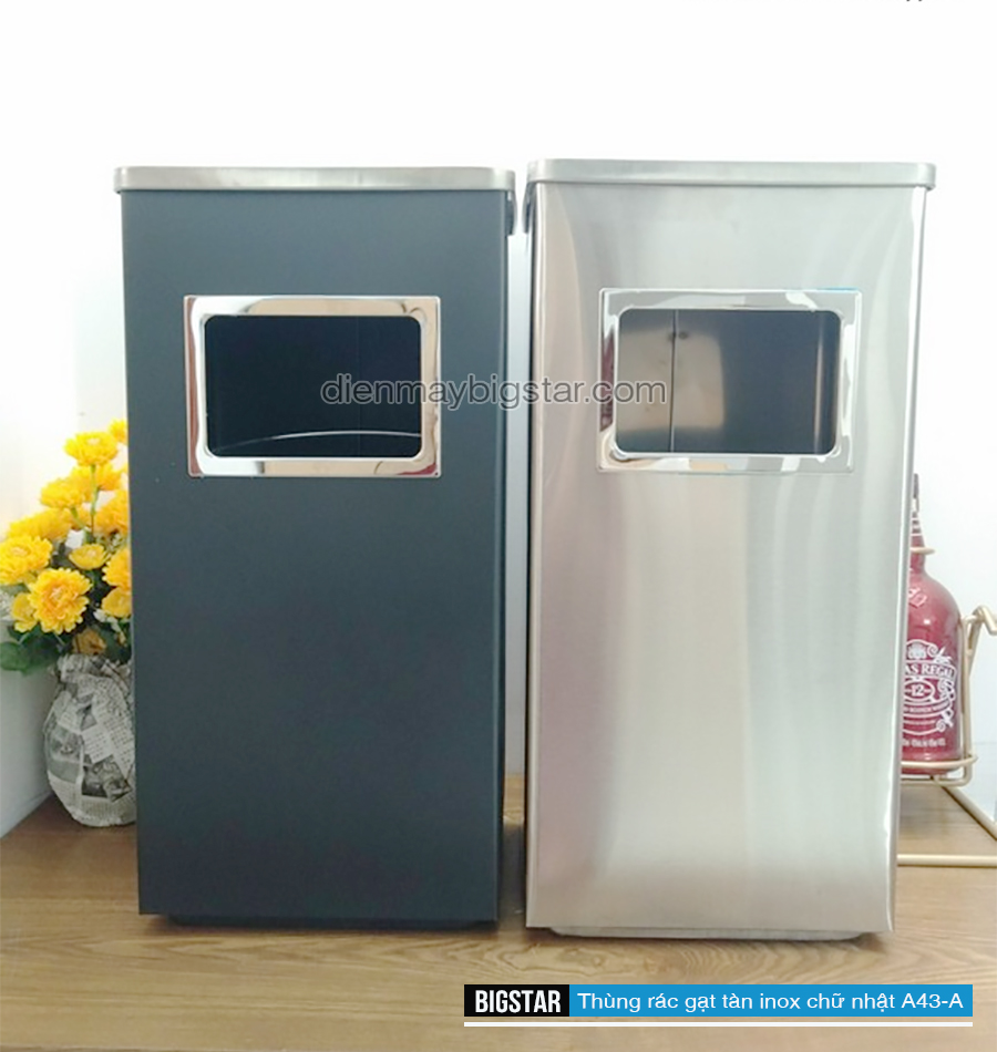 Thùng rác gạt tàn inox chữ nhật A43-A 