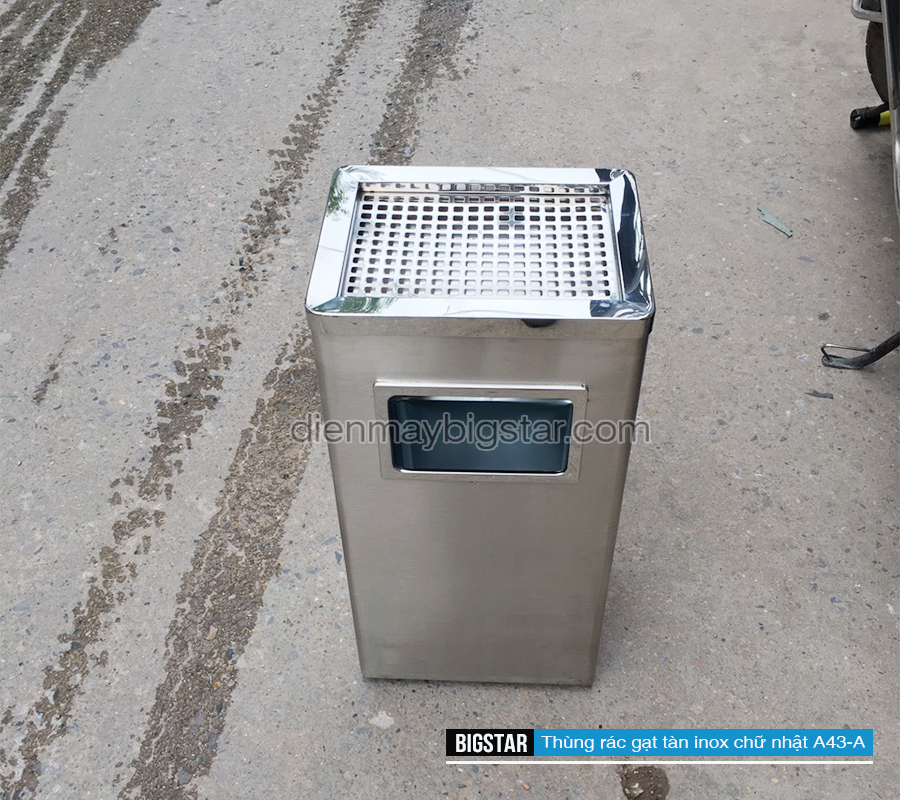 Thùng rác gạt tàn inox chữ nhật A43-A 