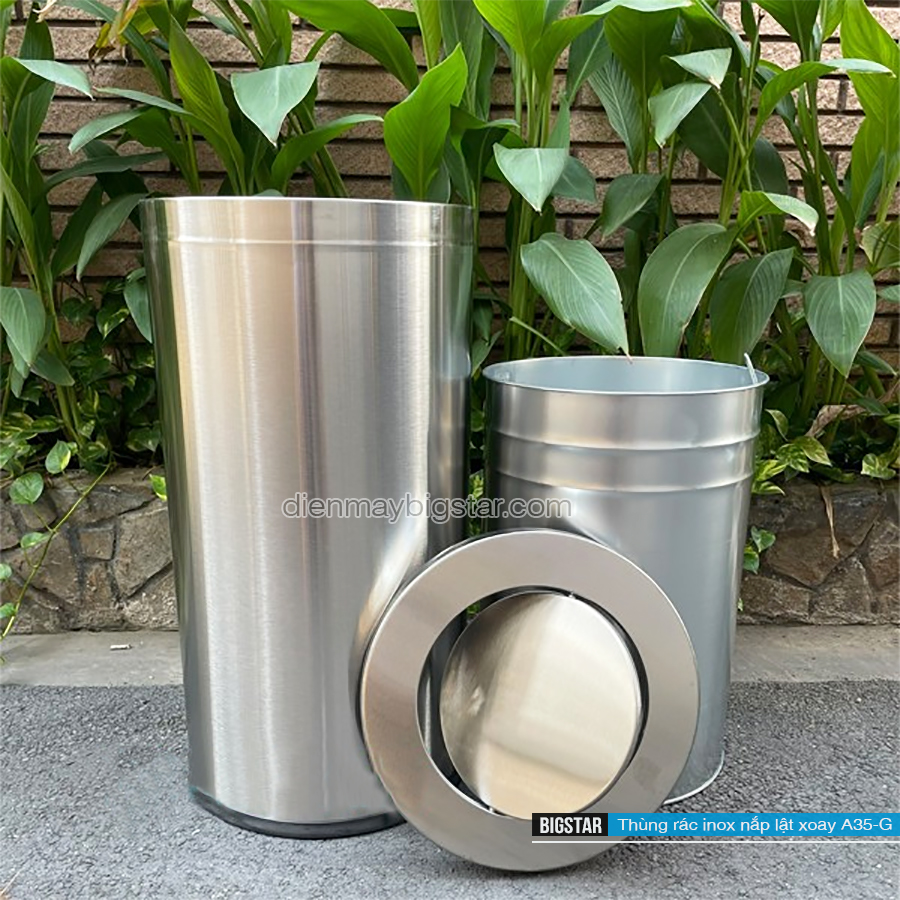thung rac inox nap lat xoay A35 G