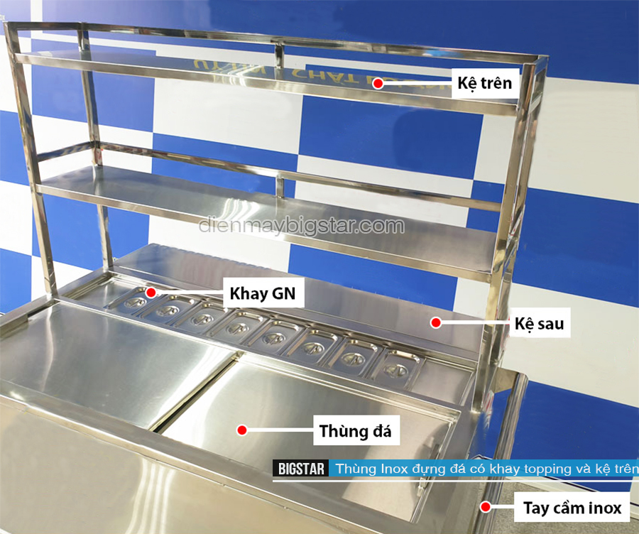 thung inox dung da co khay topping va ke tren 2