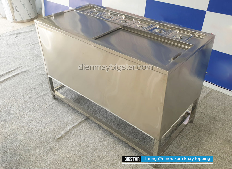 Thùng đá Inox kèm khay topping