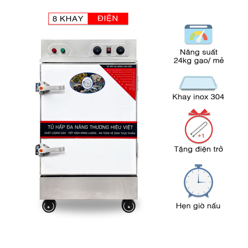 Tủ nấu cơm công nghiệp 8 khay dùng điện + hẹn giờ