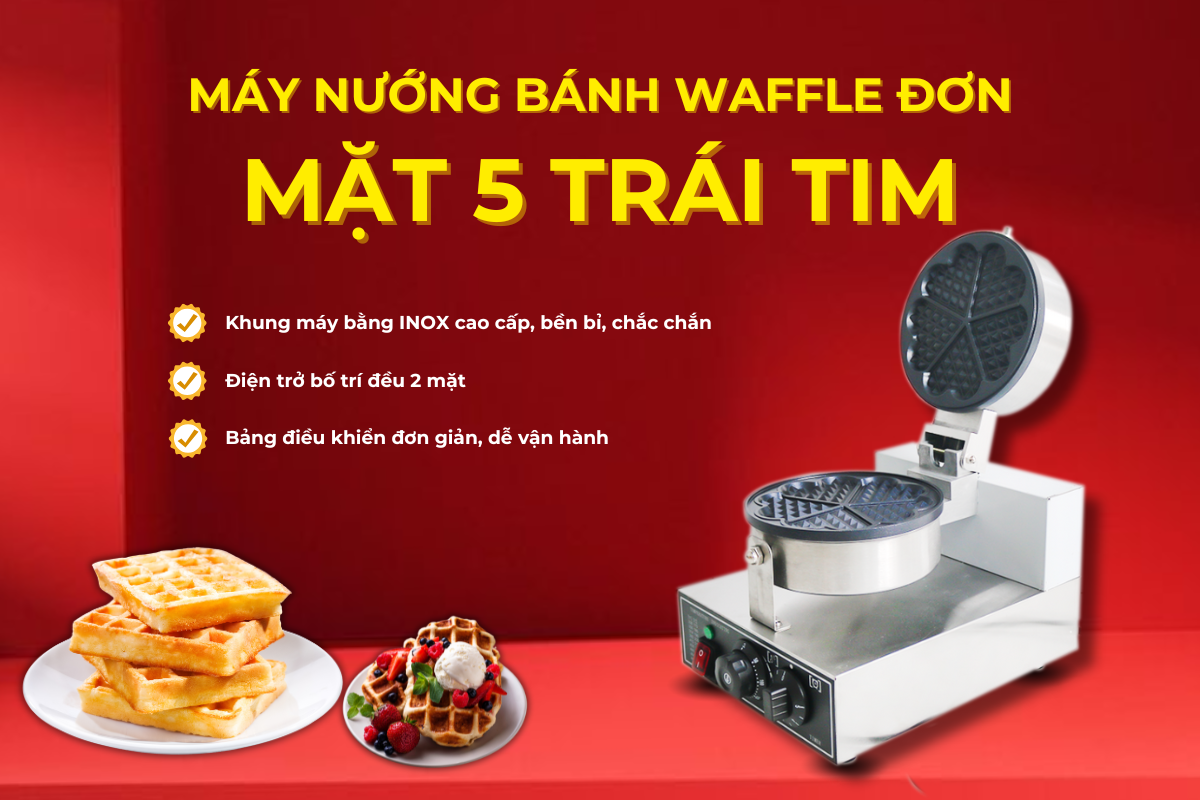 may nuong banh waffle don mat 5 trai tim