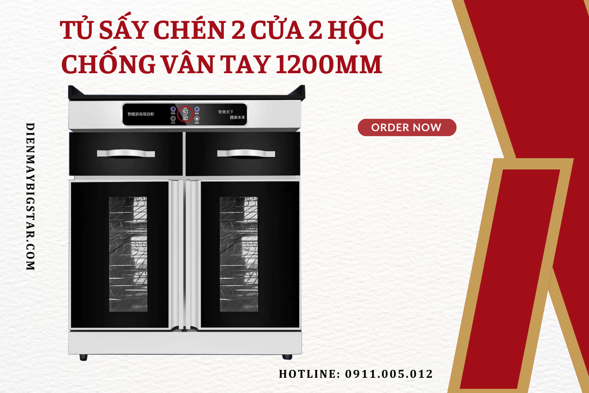 Tủ sấy chén 2 cửa 2 hộc chống vân tay 1200mm 
