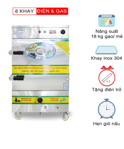 Tủ nấu cơm 6 khay điện gas at