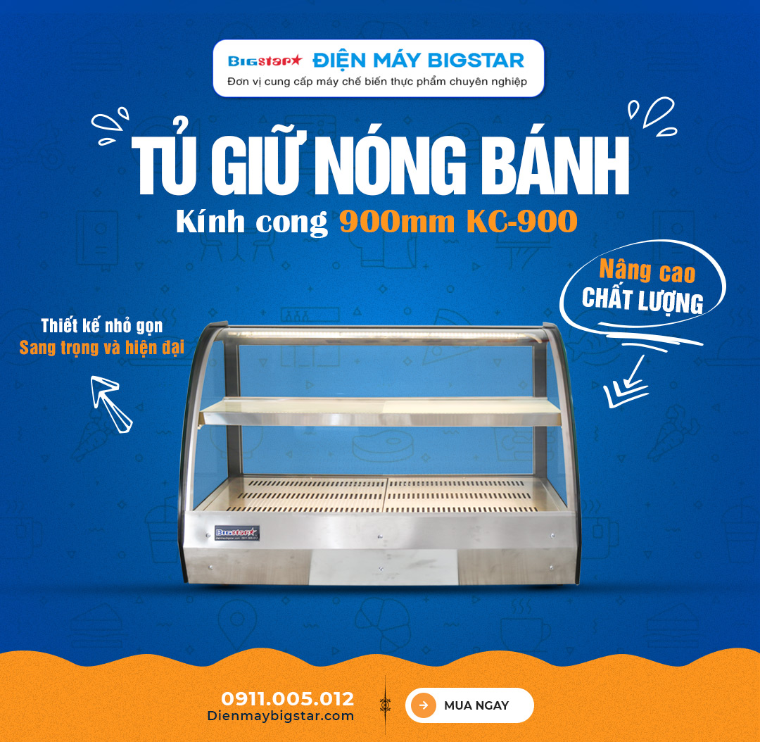 Tủ giữ nóng bánh kính cong 900mm KC-900 15 Tu giu nong banh ngot kinh cong banner