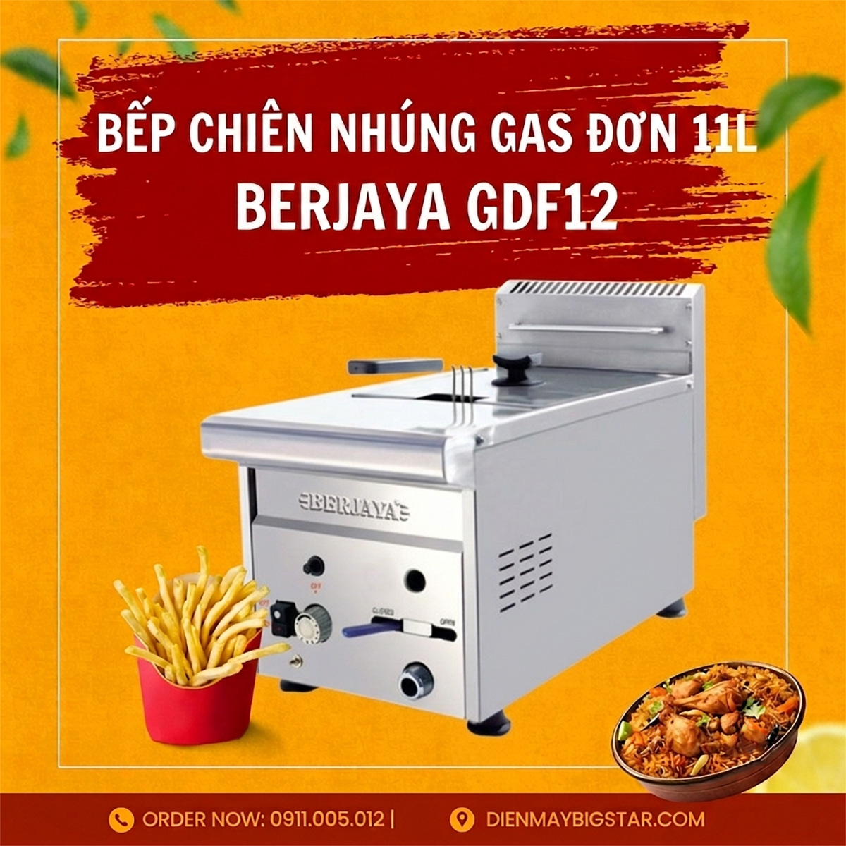 Bếp chiên nhúng gas đơn 11L Berjaya GDF12 11 bep chien nhung don gas don 11l berjaya gdf12 10