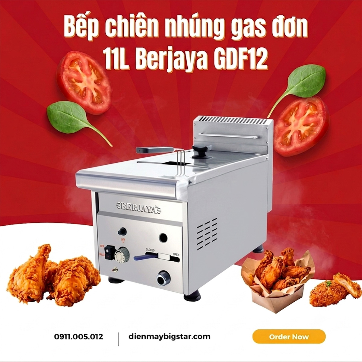 Bếp chiên nhúng gas đơn 11L Berjaya GDF12 12 bep chien nhung don gas don 11l berjaya gdf12 14