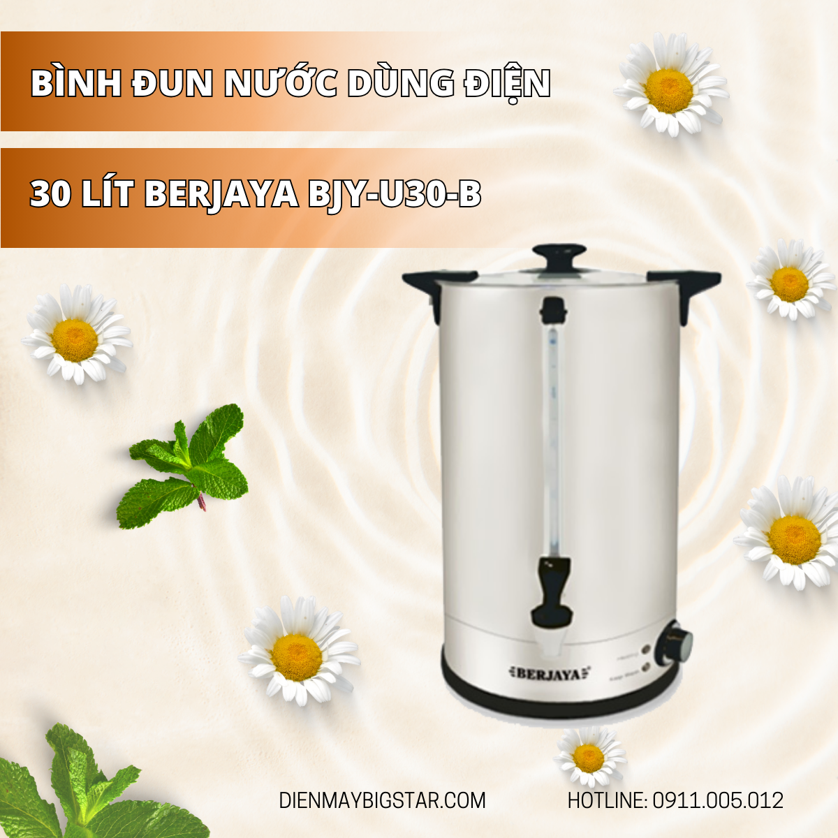Bình đun nước dùng điện 30 lít Berjaya BJY-U30-B