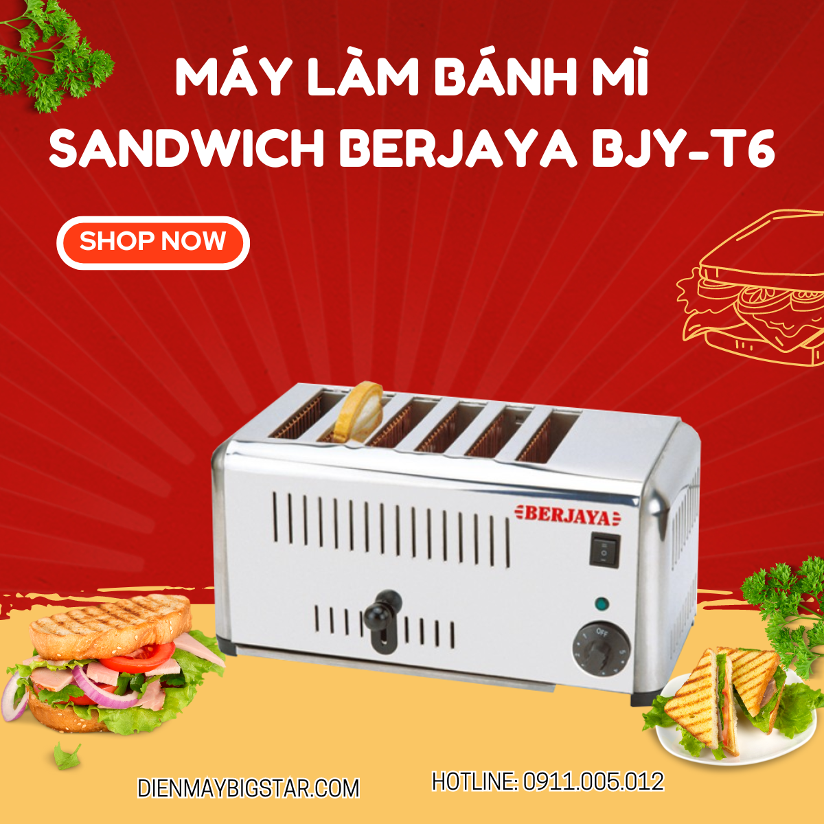 Máy làm bánh mì sandwich Berjaya BJY-T6