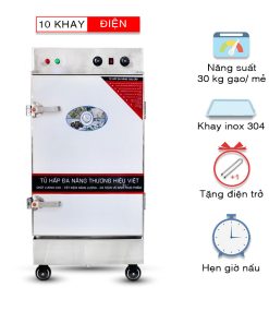 Tủ nấu cơm công nghiệp 10 khay dùng điện + hẹn giờ