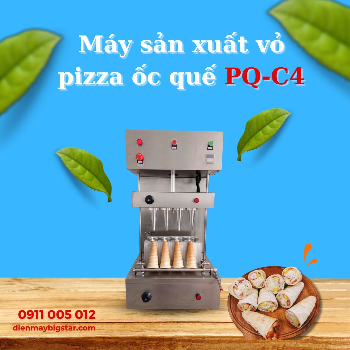 Máy sản xuất vỏ pizza ốc quế 4 đầu PQ-C4