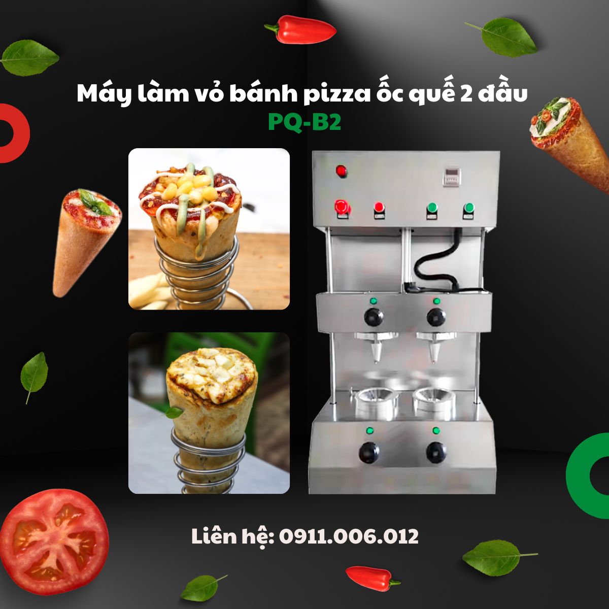 máy làm vỏ bánh pizza ốc quế 2 đầu