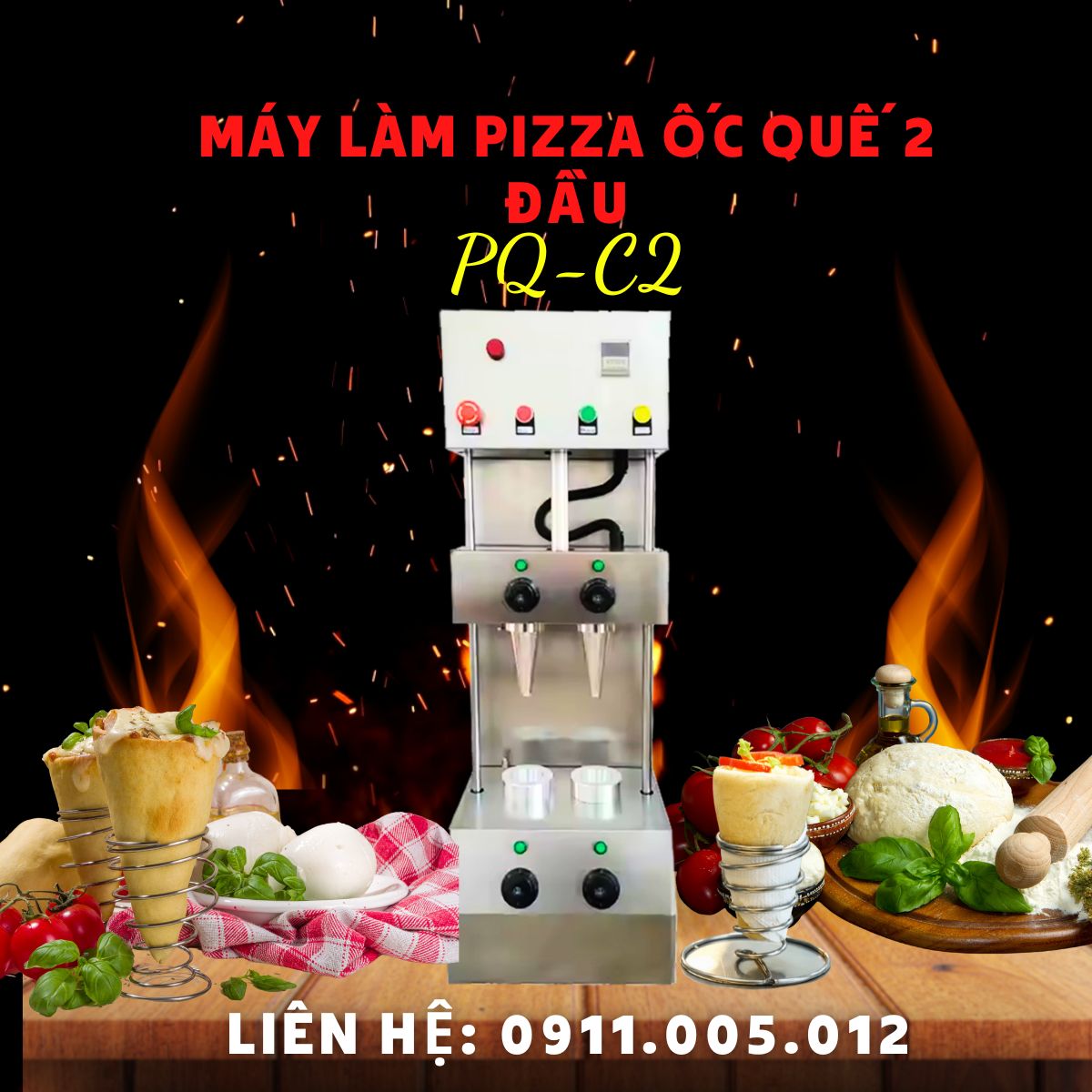 Máy làm pizza ốc quế 2 đầu PQ-C2