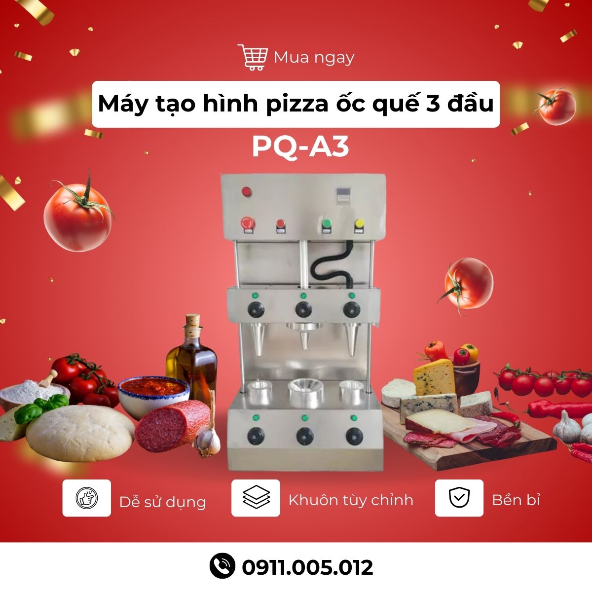 Máy tạo hình pizza ốc quế 3 đầu PQ-A3