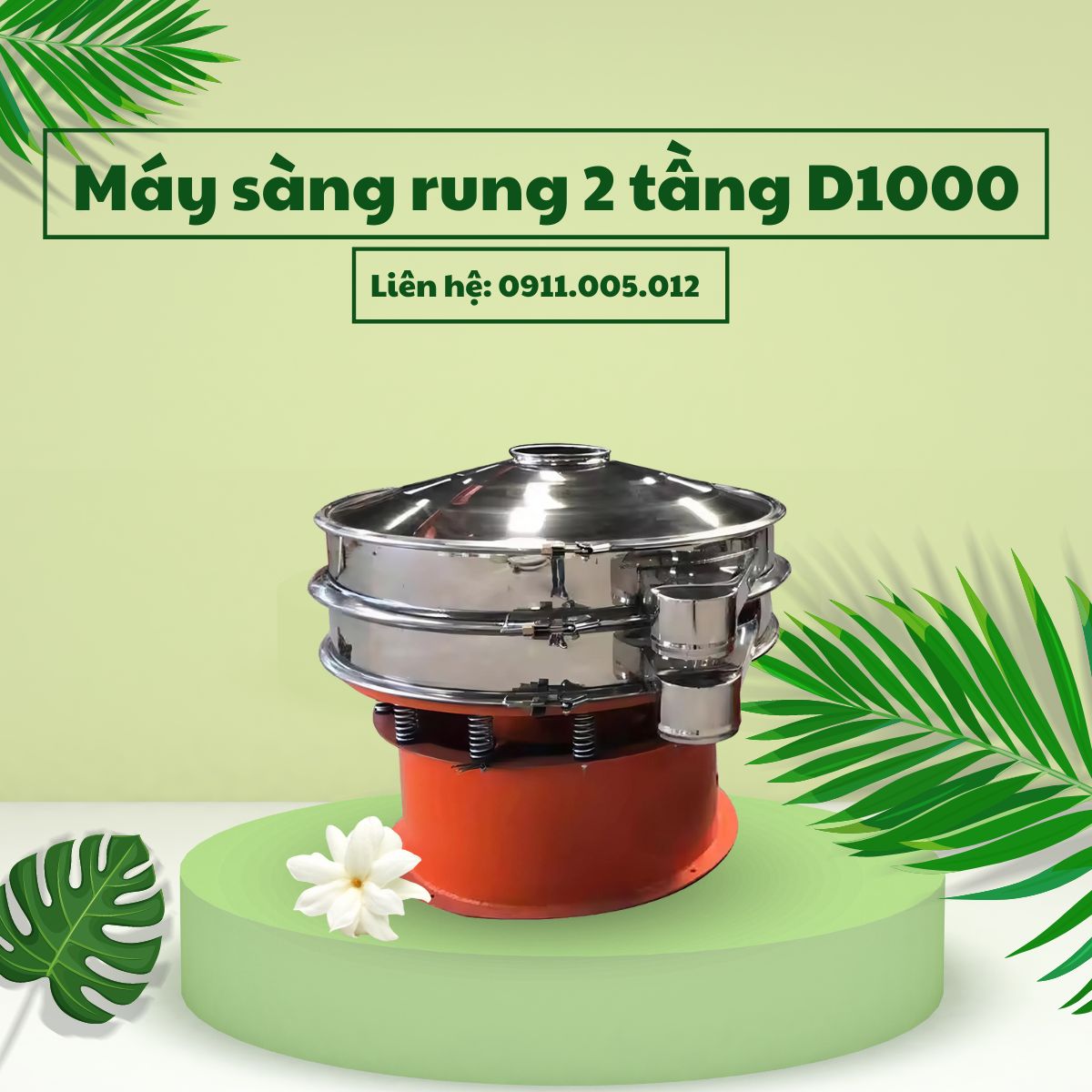 Máy sàng rung 2 tầng D1000 tăng hiệu suất sàng lọc Máy sàng rung 2 tầng D1000 là máy dùng để phân loại, sàng lọc, và loại bỏ tạp chất từ các loại nguyên liệu khác nhau. Với thiết kế 2 tầng sàng độc đáo, máy có khả năng phân loại các hạt theo nhiều kích thước khác nhau, giúp tối ưu hóa quá trình sản xuất và xử lý hiệu quả các nguyên liệu. Máy sàng rung 2 tầng D1000 mang lại hiệu suất cao, giúp doanh nghiệp tiết kiệm thời gian, chi phí và nhân lực trong quá trình xử lý nguyên liệu. Đồng thời máy giúp đảm bảo chất lượng sản phẩm cuối cùng đạt tiêu chuẩn cao nhất. Sản phẩm này phù hợp cho nhiều ngành công nghiệp như thực phẩm, hóa chất, dược phẩm và khai thác khoáng sản, nơi yêu cầu cao về độ chính xác trong phân loại và sàng lọc nguyên liệu. Cấu tạo của máy sàng rung 2 tầng D1000 Máy sàng rung tròn 2 tầng D1000 được chế tạo từ inox cao cấp, bền bỉ và dễ vệ sinh, với kích thước 1100x1100x910mm và đường kính sàng rung 1000mm, phù hợp cho nhu cầu sàng lọc vừa và nhỏ. Hệ thống tầng sàng: Máy có 2 tầng sàng, mỗi tầng được trang bị lưới lọc riêng biệt, có thể tùy chỉnh, giúp phân loại nguyên liệu hiệu quả hơn so với phương pháp thủ công. Nắp đậy và lưới sàng: Nắp đậy dạng phễu giúp người dùng nhanh chóng cho nguyên liệu vào, ngăn bụi bay ra ngoài. Lưới sàng linh hoạt, có thể ứng dụng trong nhiều ngành công nghiệp để loại bỏ tạp chất. Cửa thoát nguyên liệu và dây ron: Mỗi tầng có cửa thoát nguyên liệu riêng, đảm bảo việc phân loại dễ dàng. Dây ron tròn kết nối các tầng, ngăn ngừa rò rỉ nguyên liệu. Kẹp inox và bóng nảy silicon: Kẹp inox cố định chắc chắn các tầng và nắp máy, dễ dàng tháo lắp để vệ sinh. Bóng nảy silicon giúp làm sạch lưới sàng và tăng hiệu quả sàng lọc. Động cơ rung và hệ thống lò xo: Máy trang bị động cơ rung dọc chất lượng cao, hoạt động ổn định, tạo lực rung liên tục. Hệ thống lò xo giữa thân máy và chân đế giúp máy rung ổn định trên bề mặt phẳng.Chân đế: Chắc chắn, dễ điều chỉnh, có công tắc điều khiển thuận tiện và được sơn tĩnh điện chống gỉ sét. Ưu điểm nổi bật của máy sàng rung 2 tầng D1000 Hiệu suất cao Máy sàng rung 2 tầng D1000 có khả năng hoạt động liên tục với tốc độ cao, đảm bảo chất lượng lọc sàng tối ưu. Điều này rất hữu ích cho các quy trình sản xuất cần sự chính xác và nhất quán như trong ngành thực phẩm, hóa chất, và dược phẩm. Thiết kế 2 tầng tiện dụng Với hai tầng lọc, máy giúp tăng khả năng phân loại nguyên liệu với độ chính xác cao, tiết kiệm thời gian và năng lượng. Với khả năng tách nguyên liệu theo từng cỡ hạt, máy sàng rung 2 tầng D1000 có thể loại bỏ tạp chất không mong muốn một cách dễ dàng, đồng thời cho ra thành phẩm có độ tinh khiết và chất lượng cao hơn. Đa dạng ứng dụng Máy sàng rung 2 tầng D1000 có thể sử dụng trong nhiều ngành công nghiệp khác nhau như sản xuất thực phẩm, dược phẩm, hóa chất và nguyên liệu xây dựng. Trong các ngành này, máy có thể sàng lọc bột, gia vị, các loại hạt, thuốc viên, dược liệu, bột dược, đất đá, khoáng sản,... theo các kích thước khác nhau, đáp ứng yêu cầu của từng quy trình sản xuất. Dễ dàng bảo trì và vệ sinh Thiết kế thông minh giúp việc tháo lắp, bảo dưỡng và làm sạch máy diễn ra thuận lợi và nhanh chóng. Khung máy và các bộ phận sàng lọc có thể dễ dàng tháo rời, giúp người sử dụng có thể vệ sinh kỹ lưỡng sau mỗi lần vận hành. Nguyên lý hoạt động của máy sàng rung 2 tầng D1000 Khi máy sàng rung 2 tầng D1000 được bật, động cơ sẽ bắt đầu xoay và tạo ra lực tác động lên hai búa đặt ở đầu trên và đầu dưới của máy, kích hoạt quá trình hoạt động. Động cơ truyền lực theo ba hướng liên tục: ngang, dọc, và nghiêng, tác động lên khay sàng và lò xo, khiến máy rung với tần suất cao. Nhờ vào rung động mạnh mẽ này, máy có thể phân loại, lọc và loại bỏ tạp chất một cách hiệu quả. Người dùng chỉ cần cho nguyên liệu cần sàng vào ngăn chứa và đậy nắp chống bụi để bảo đảm vệ sinh. Dưới tác động của rung động, các hạt nguyên liệu sẽ nhanh chóng di chuyển qua các lưới sàng. Tùy thuộc vào kích thước lưới ở mỗi tầng, các hạt vật liệu sẽ hoặc đi qua hoặc bị giữ lại. Những hạt không thể qua được lưới sẽ bị tần suất rung đẩy về phía lối ra, và thoát ra ngoài thông qua ống thoát tương ứng với mỗi tầng. Ứng dụng của máy sàng rung 2 tầng D1000 Ngành thực phẩm: sàng lọc và phân loại các loại bột, đường, bột ngũ cốc, sữa bột, gia vị… Ngành dược phẩm: Trong ngành dược phẩm, máy được ứng dụng để sàng lọc bột dược liệu, các loại thuốc dạng hạt, viên nén nhỏ… Ngành hóa chất: giúp sàng lọc và phân loại các hóa chất dạng bột, hạt, hạt vi lượng hoặc các chất phụ gia. Ngành vật liệu xây dựng: Máy được sử dụng để phân loại các nguyên liệu như cát, đá vụn, sỏi mịn, và các vật liệu xây dựng khác. Ngành công nghiệp nhựa: Trong quá trình sản xuất nhựa, máy có thể sàng lọc nhựa tái chế hoặc phân loại hạt nhựa theo kích cỡ trước khi đưa vào quy trình sản xuất tiếp theo. Ngành chế biến khoáng sản: Máy có thể được sử dụng để sàng lọc các loại khoáng sản, quặng hoặc kim loại, phân loại kích thước để phục vụ cho các bước chế biến tiếp theo. Ngành công nghiệp giấy và bột giấy: Trong ngành này, máy giúp phân loại các sợi giấy, bột giấy theo kích thước yêu cầu. Lưu ý khi sử dụng máy sàng rung 2 tầng D1000 Đọc kỹ hướng dẫn sử dụng: Trước khi vận hành máy, hãy đảm bảo rằng bạn đã đọc và hiểu rõ hướng dẫn sử dụng. Điều này giúp tránh các lỗi vận hành và đảm bảo an toàn cho người sử dụng cũng như thiết bị. Kiểm tra máy sàng rung 2 tầng D1000 trước khi sử dụng: Trước mỗi lần khởi động, kiểm tra toàn bộ máy để đảm bảo không có vật cản hoặc nguyên liệu thừa từ lần sử dụng trước còn sót lại. Đồng thời, kiểm tra tình trạng của các bộ phận như lưới sàng, động cơ, và lò xo để đảm bảo máy hoạt động ổn định. Không quá tải máy: Mỗi tầng sàng có giới hạn về khối lượng nguyên liệu. Do đó, không nên cho quá nhiều nguyên liệu vào cùng lúc để tránh làm quá tải động cơ, gây ảnh hưởng đến hiệu suất và tuổi thọ của máy. Đảm bảo vệ sinh thường xuyên: Sau mỗi lần sử dụng, nên làm sạch máy để tránh tích tụ nguyên liệu hoặc bụi bẩn, đặc biệt là trong các ngành như thực phẩm và dược phẩm. Điều này không chỉ đảm bảo vệ sinh mà còn giúp máy hoạt động ổn định hơn. Bảo trì định kỳ: Để máy hoạt động tốt và bền bỉ, hãy tuân thủ lịch bảo trì định kỳ. Kiểm tra và thay thế các bộ phận bị mòn như lưới sàng, vòng bi, hoặc các bộ phận khác nếu cần. Định kỳ bôi trơn các bộ phận chuyển động để giảm ma sát và kéo dài tuổi thọ của máy. Sử dụng đúng nguồn điện: Đảm bảo rằng máy được kết nối với nguồn điện ổn định và phù hợp với yêu cầu kỹ thuật của máy. Tránh sử dụng nguồn điện không ổn định hoặc quá tải, điều này có thể gây hư hỏng động cơ và các bộ phận khác. Chú ý khi thay đổi lưới sàng: Khi cần thay đổi lưới sàng, hãy tắt máy và chờ đến khi máy ngừng hoàn toàn trước khi tháo rời các bộ phận. Thực hiện việc thay thế theo đúng hướng dẫn để đảm bảo an toàn và không làm hỏng máy. Kết luận Máy sàng rung 2 tầng D1000 là lựa chọn lý tưởng cho các doanh nghiệp cần một thiết bị lọc sàng hiệu quả, nhanh chóng và chính xác. Sản phẩm giúp tối ưu hóa quy trình sản xuất, tiết kiệm thời gian và chi phí, đồng thời nâng cao chất lượng sản phẩm đầu ra. Nếu quý khách có nhu cầu tư vấn về sản phẩm, xin vui lòng gọi đến ☎ HOTLINE: 0911.005.012. Đội ngũ nhân viên tại Điện máy BigStar luôn hỗ trợ quý khách tận tình, tư vấn chi tiết nhất. Điện máy BigStar hân hạnh được phục vụ quý khách! Có thể bạn quan tâm >> Máy sàng rung thực phẩm Máy rang hạt Máy xay bột khô mịn 