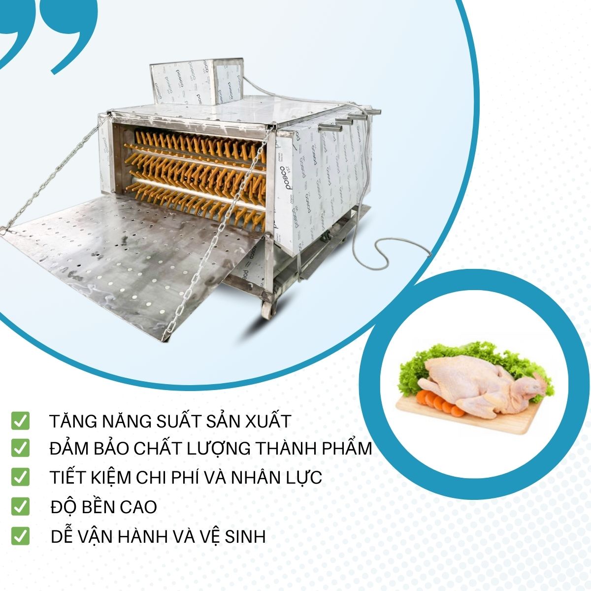 máy vặt lông gà vịt liên hoàn 5 trục nằm ngang