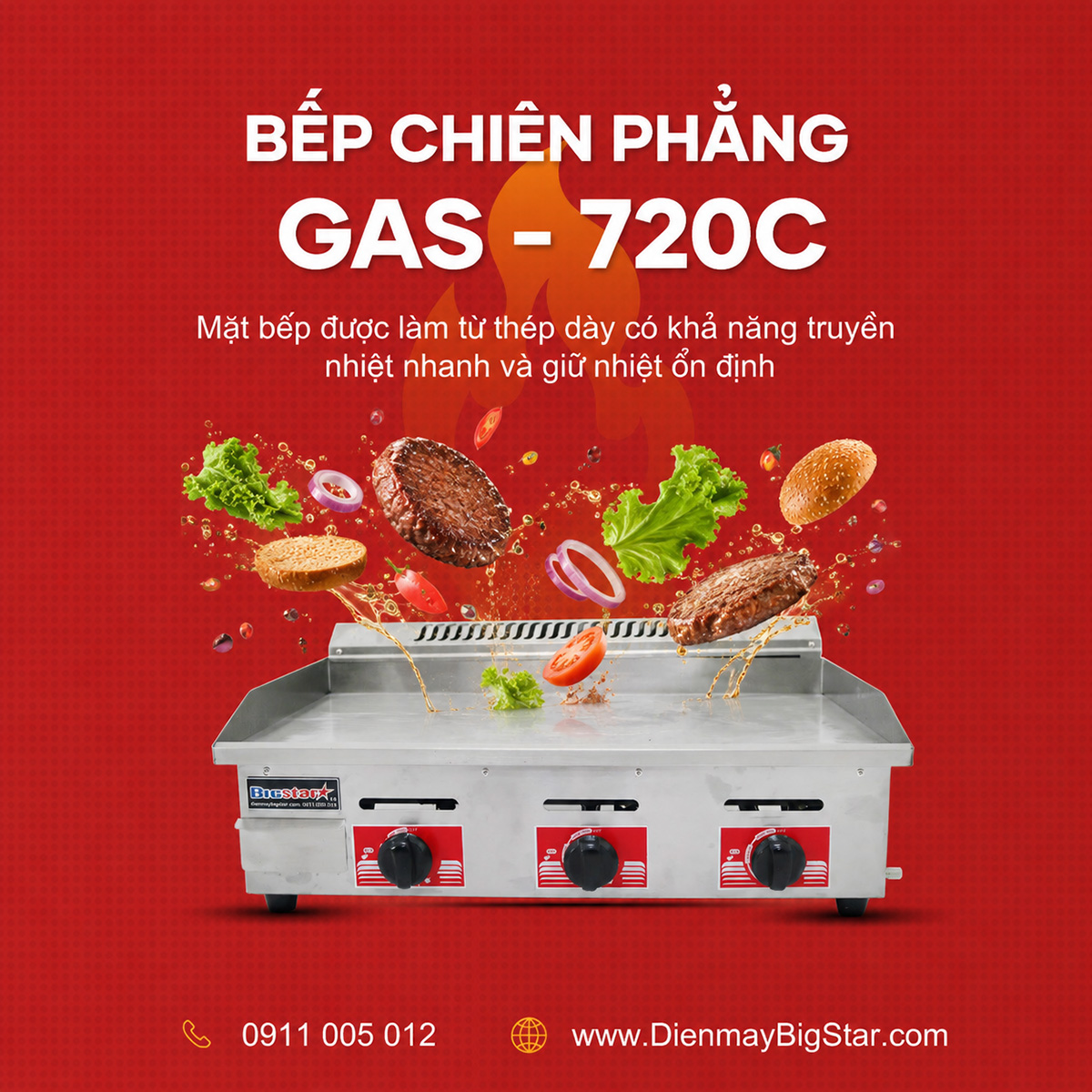 Bếp chiên phẳng dùng gas 720C 9 bep chien phang dung gas 720c tr 2