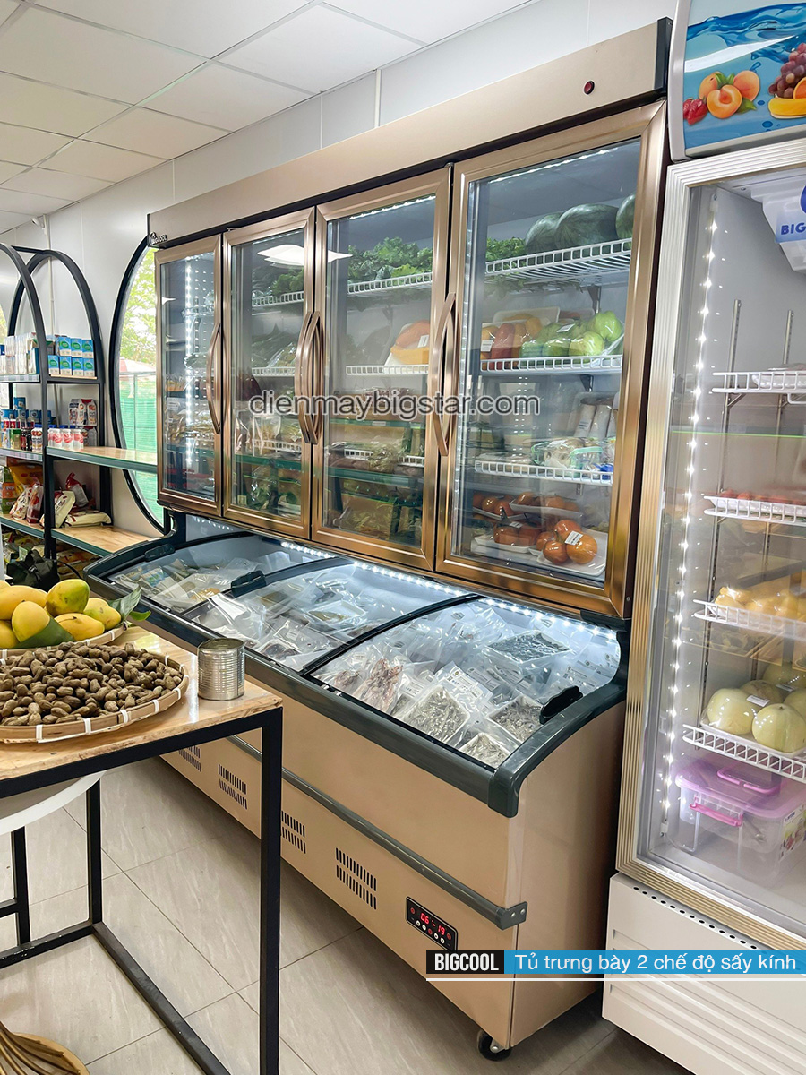 tủ đông trưng bày mặt kính