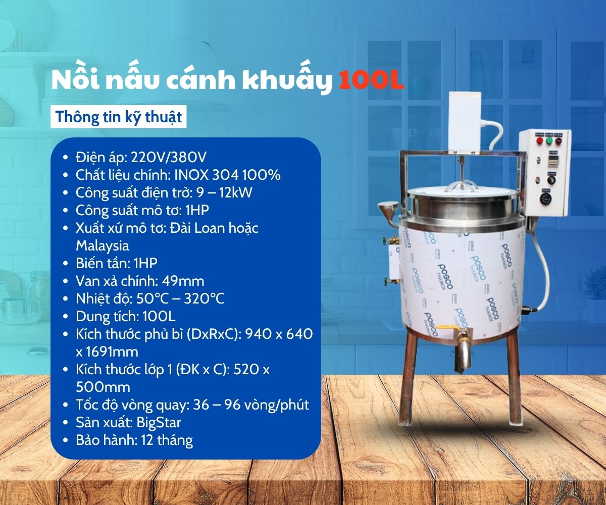 Tư vấn mẫu nồi nấu trà sữa công nghiệp mà các tiệm trà sữa hiện nay đang dùng 19 Nồi nấu có cánh khuấy 3 lớp 100L