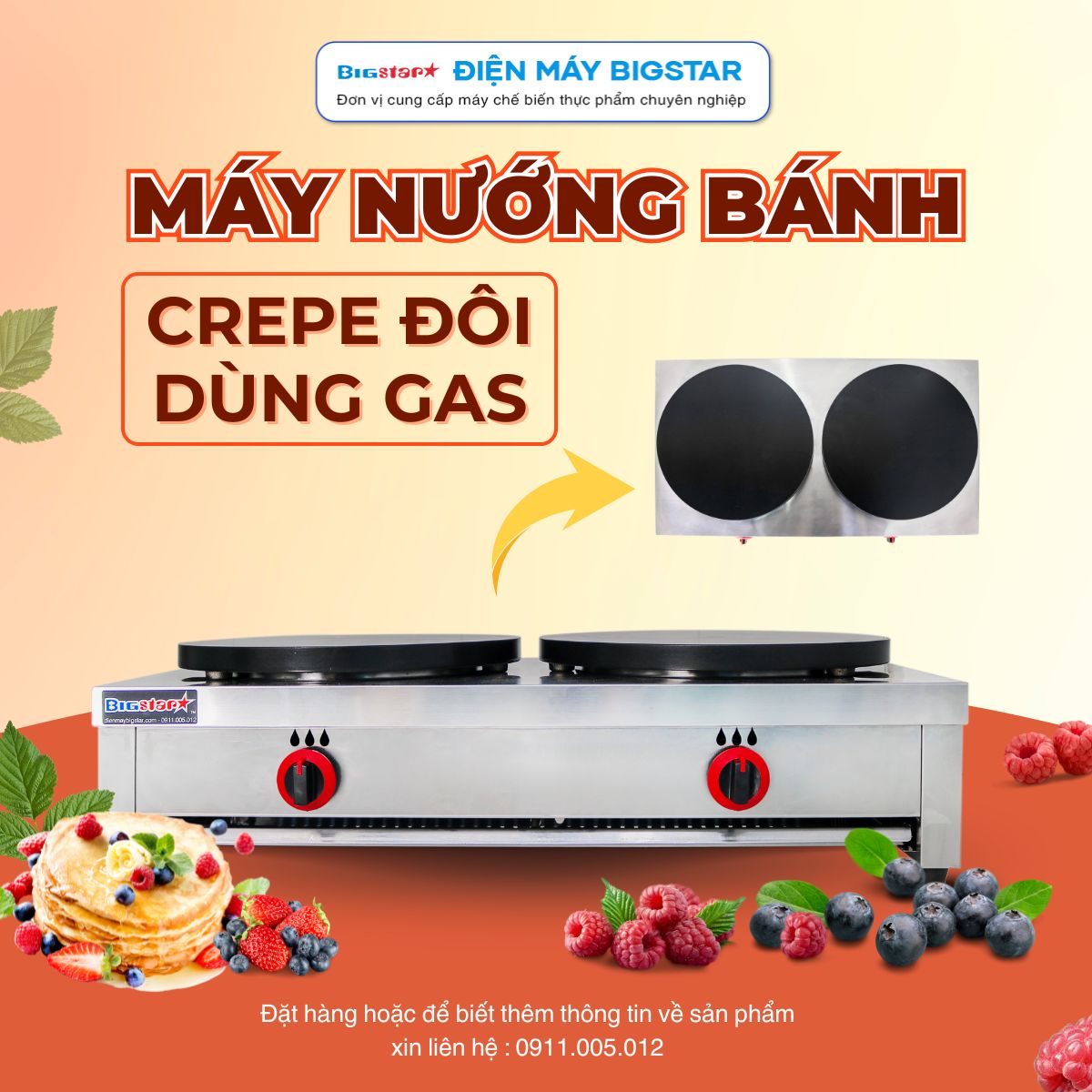 Máy nướng bánh Crepe đôi dùng gas 20 may nuong banh crepe doi dung gas banner