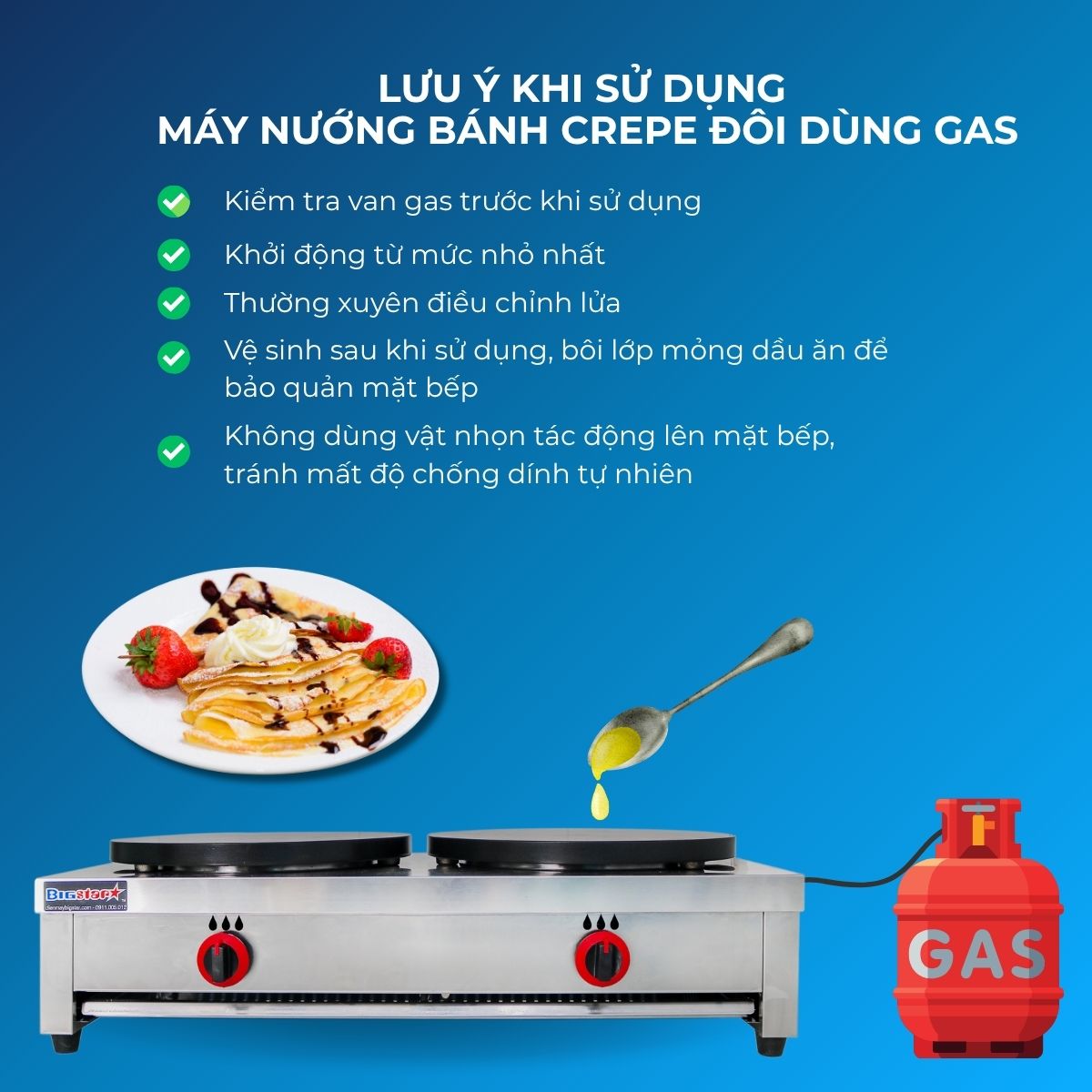 Máy nướng bánh Crepe đôi dùng gas 26 máy nướng bánh crepe đôi dùng gas