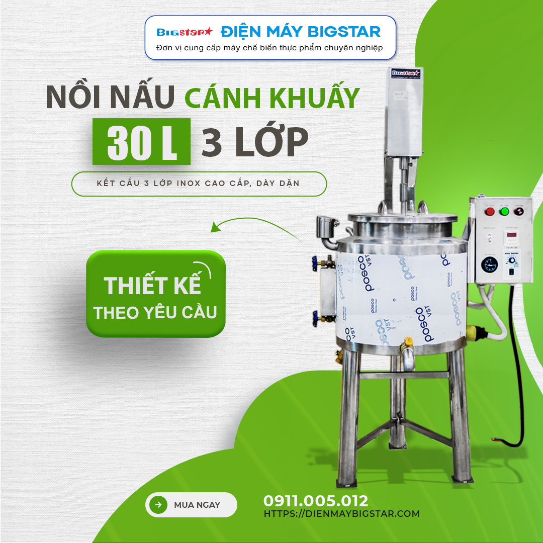 nồi nấu có cánh khuấy 3 lớp 30L
